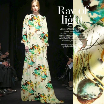 

jenny silk double printing silk fabric silk cloth LB Stretch Satin cheongsam clothing material [green] Holland