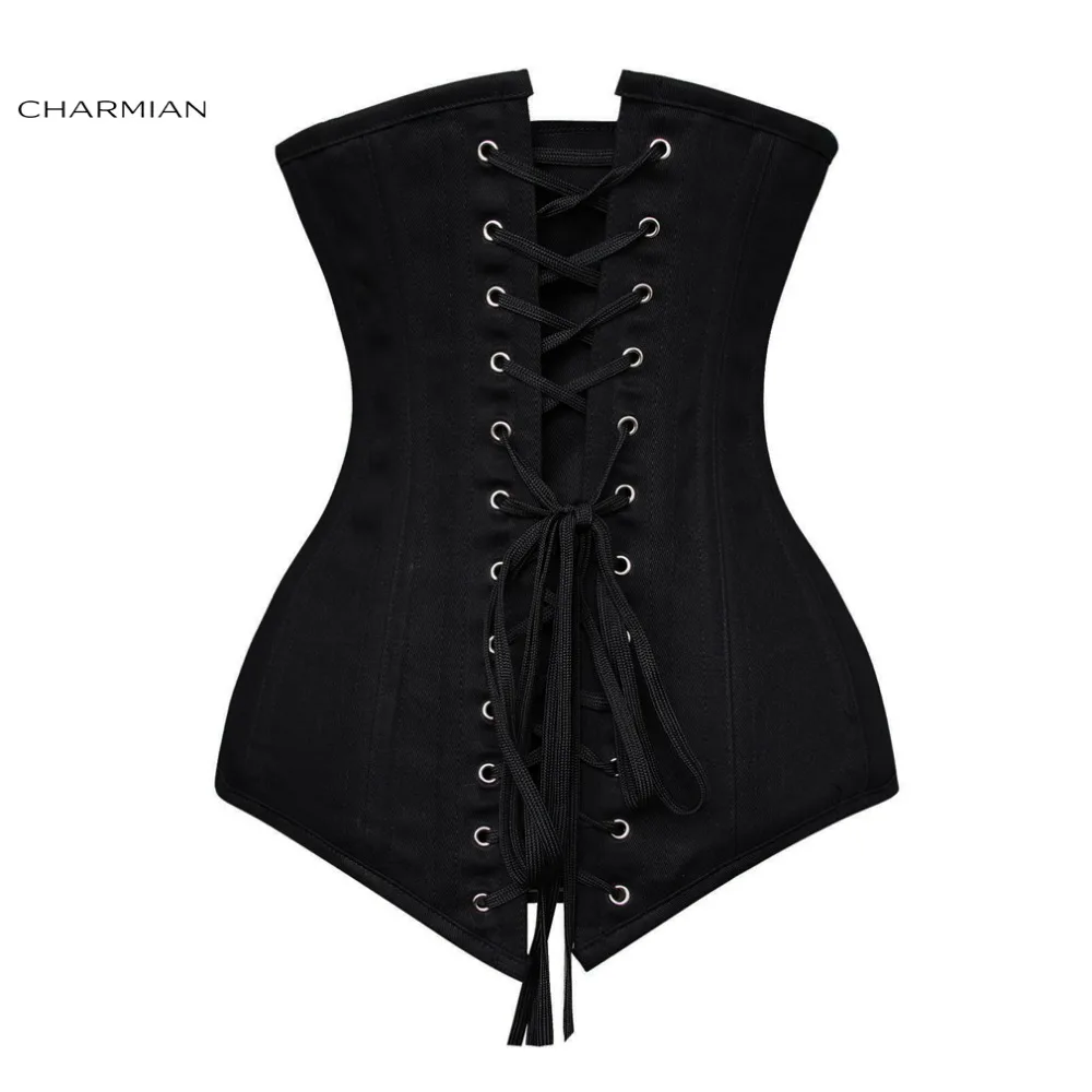 Charmian Women Corset Waist Trainer 26 Steel Boned Plus Size Long Torso Training Underbust Corset Waist Chain Steampunk Clothing