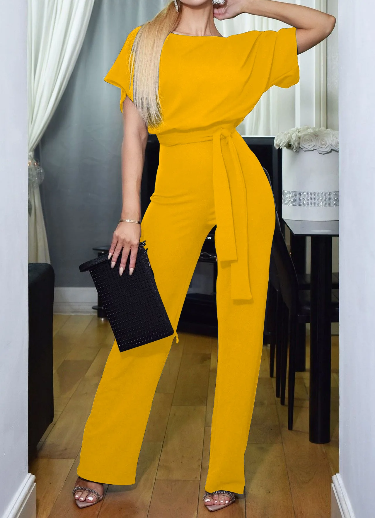 

2019 Summer Women Office Work Jumpsuits with Sashes Rompers Female Streetwear Short Sleeve Plus Size 3XL Officewear Romper