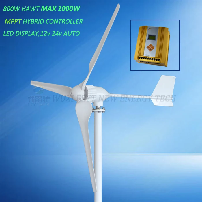 

800w wind turbine generator MAX power 1000w big blades of 2.2m wind wheel dimeter with MPPT 12V/24V AUTO hybrid controller