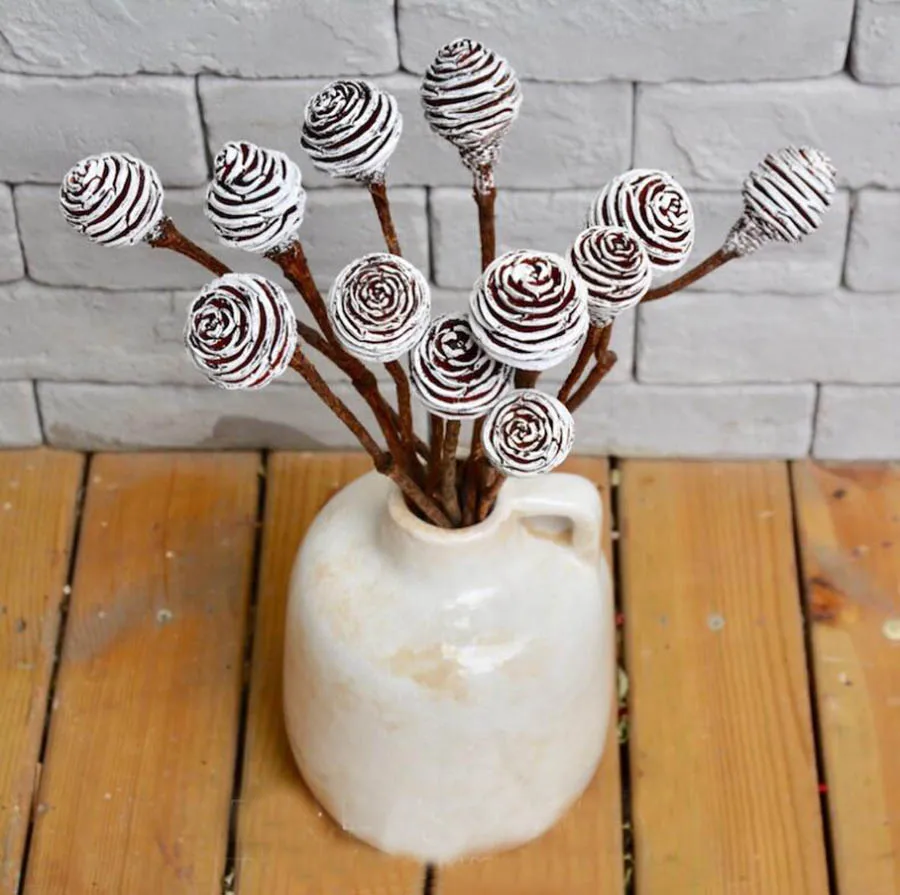 10 шт. натуральный сушеный Снежный винт Pinecone с стеблями для свадебной вечеринки