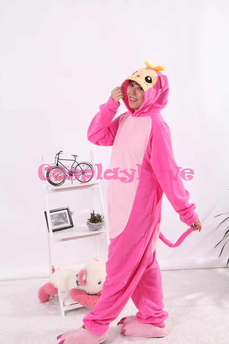 Merah Muda Monyet Pajamas Animal Cosplay Costume Coral Wanita Pria