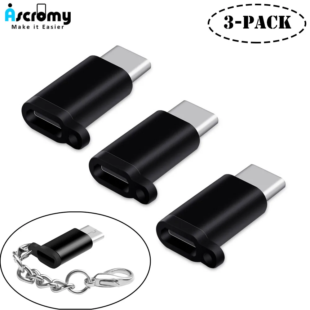 

Ascromy 3PCS USB C Adapter Microusb to Type C Connector With Keychain For Samsung S9 S8 Xiaomi Mi 8 SE Oneplus 6 Charger Adaptor