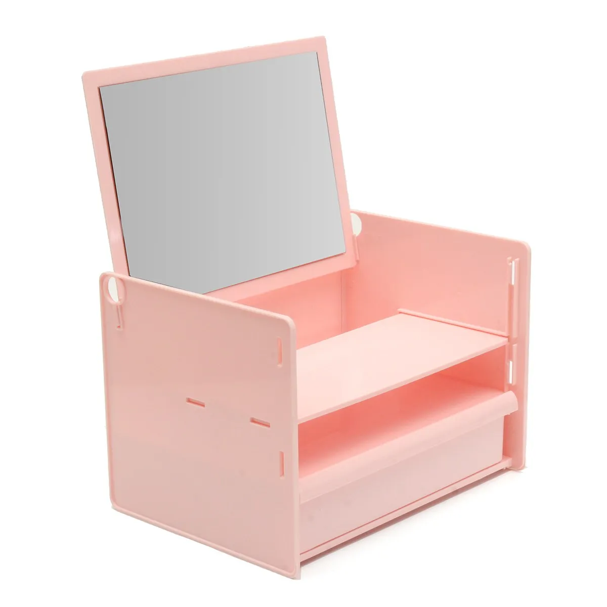 

Professional Pink White Makeup Desktop Storage Box Acrylic Cosmetics Organizer Case Make Up Jewelry Display Box With Mirror Comb