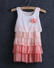 2016 fashion Summer loose sleeveless Kids Girls Princess Flower Chiffon Dress