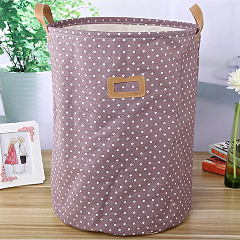 

Dot Cotton Linen Laundry Hamper Basket Bin Collapsible Convenient Home Organization Box Bag Clothes Toys for Bathroom Bedroom