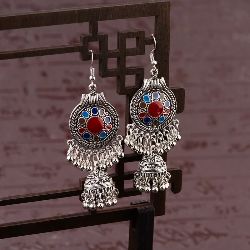 Женские серьги подвески Jhumka Jhumki классические индийские этнические Серебристые с