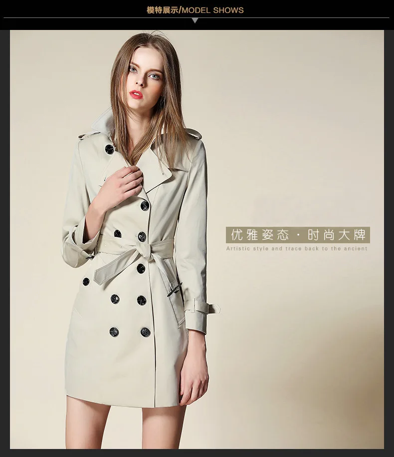 New Runway Autumn Women's Trench Cotton Slim Female British Brand Designer Classical Double Buttons Belt Outwear Coats Hot