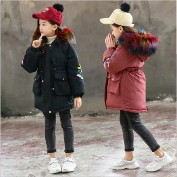 

Children girl real fur hooded long down coat jacket warm for kids big baby girl 4 6 7 10 14 winter parkas design clothes dresses