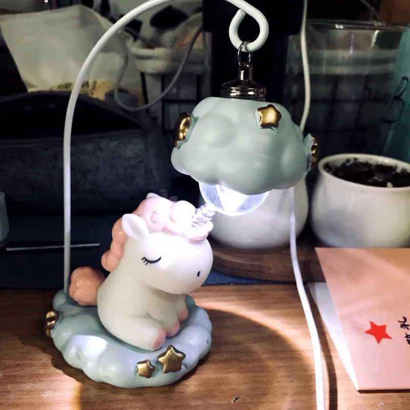 Cute Cartoon LED Night Light Home Decor Light Resin Unicorn Light Bedside Table Lamp For Baby Children Kids Girls Birthday Gift