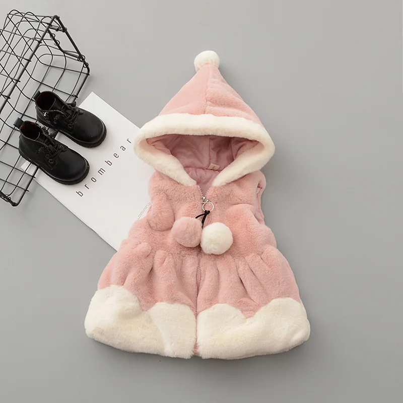 

Faux Fur Baby Girls Waistcoat with Hood Cute Warm Toddler's Vest Fall Winter Children's Clothes