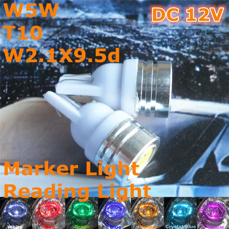 

12V LED Car Bulb 10pcs T10(High Power Flood Lamp) W5W W2.1X9.5d for Signal Door Licence Board Top Reading Light