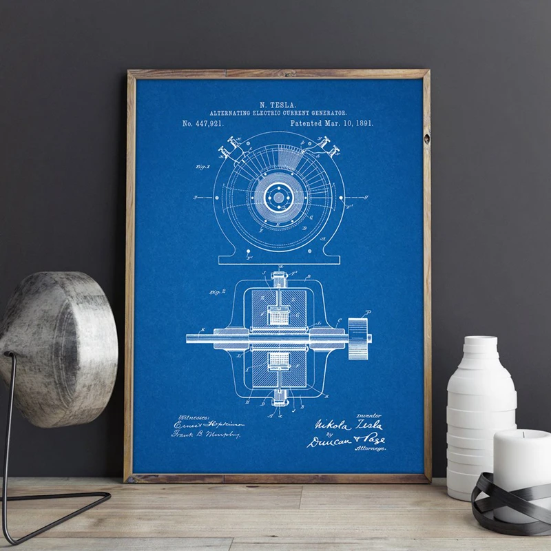 For Tesla Alternating Current Generator Patent Prints