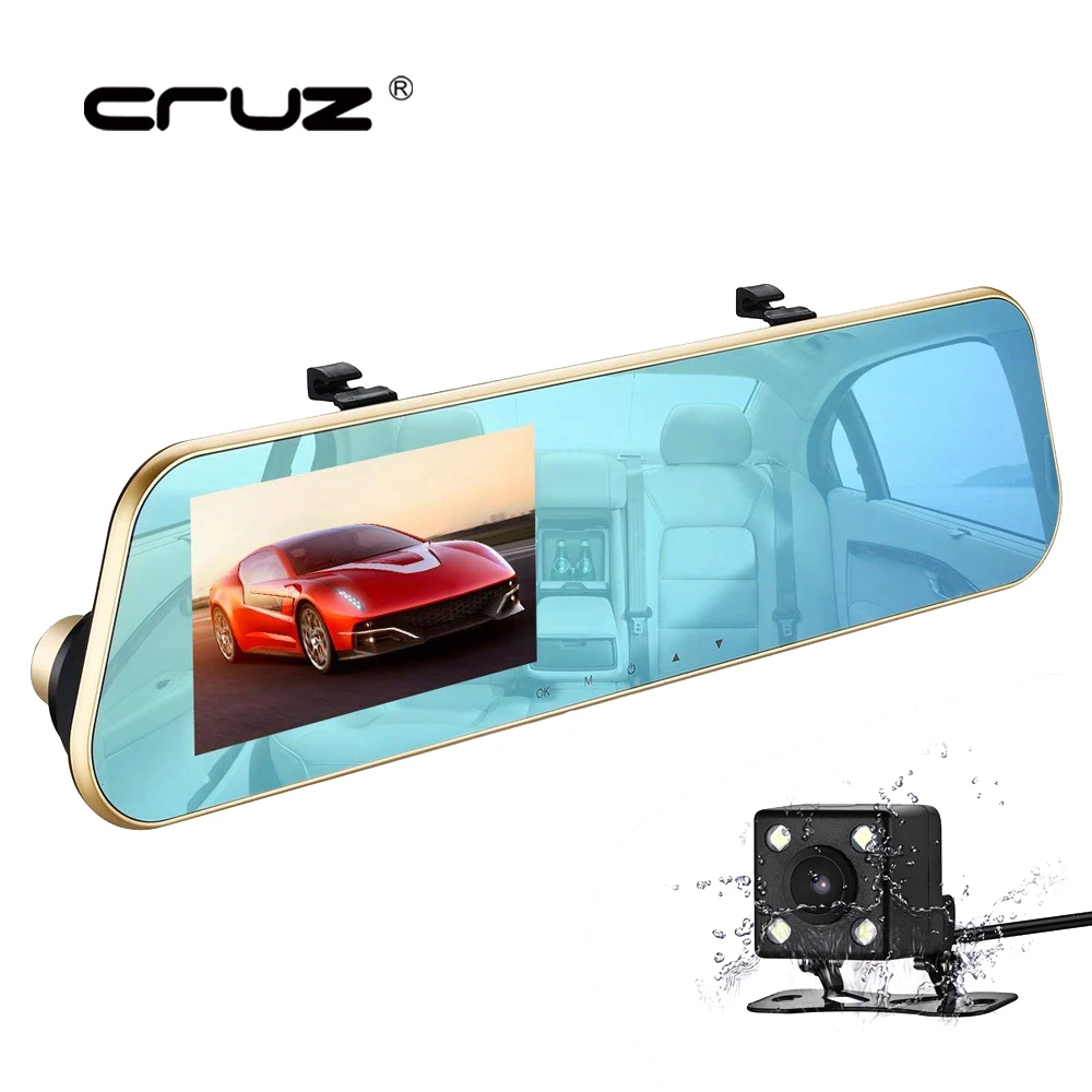

CRUZ dash cam mirror dash camera dual camera lens car dvr with two cameras rearview mirror dashcam full hd 1080P video recorder