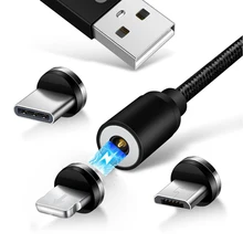 Магнитный usb-кабель Fairyao 1 м для iPhone X, 8, 7, 6 Plus, 5S, USB type C и Micro Магнитный usb-кабель для зарядного устройства, светодиодный адаптер