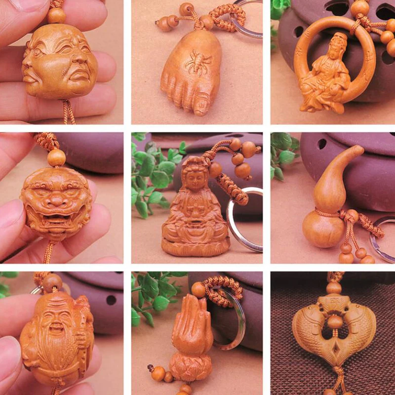 

Oneoney 1pc Walnut 3D Carving Buckle Buddha Pendant Peach Sculpture Gift Present Car Bag Home Keychain Keyring Ramadan Festival