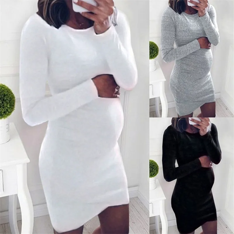

Maternity Clothing Pullover Dress For Pregnant Women OverSize S-5XL Autumn Full Sexy Sweater Dress Gravidas Pregnancy Clothes