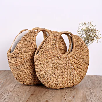 

Women's Handbags Handmade Woven Round Straw Bag Tote Bohemia Summer Travel Beach Bag Female Large Capacity Shopping Bag