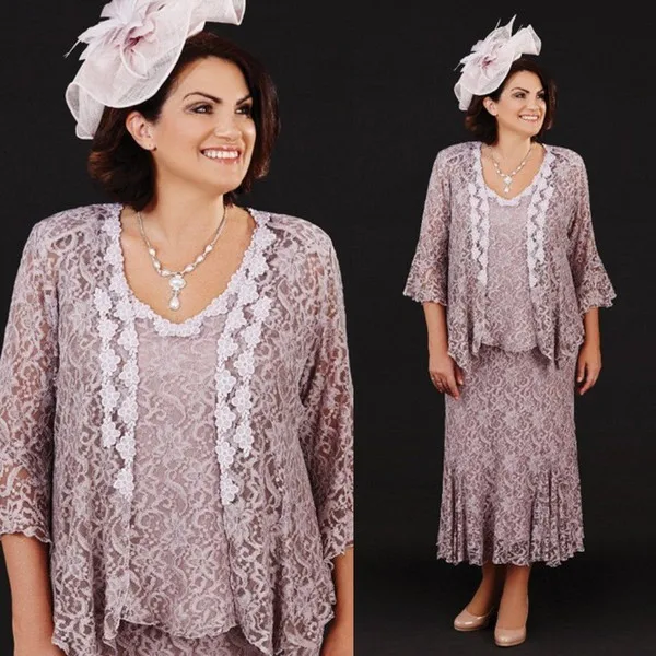 2019 New Mother of the Bride Dresses Plus Size Outfit Jacket Ankle Length Formal Gown Lace Wedding Guest Dress