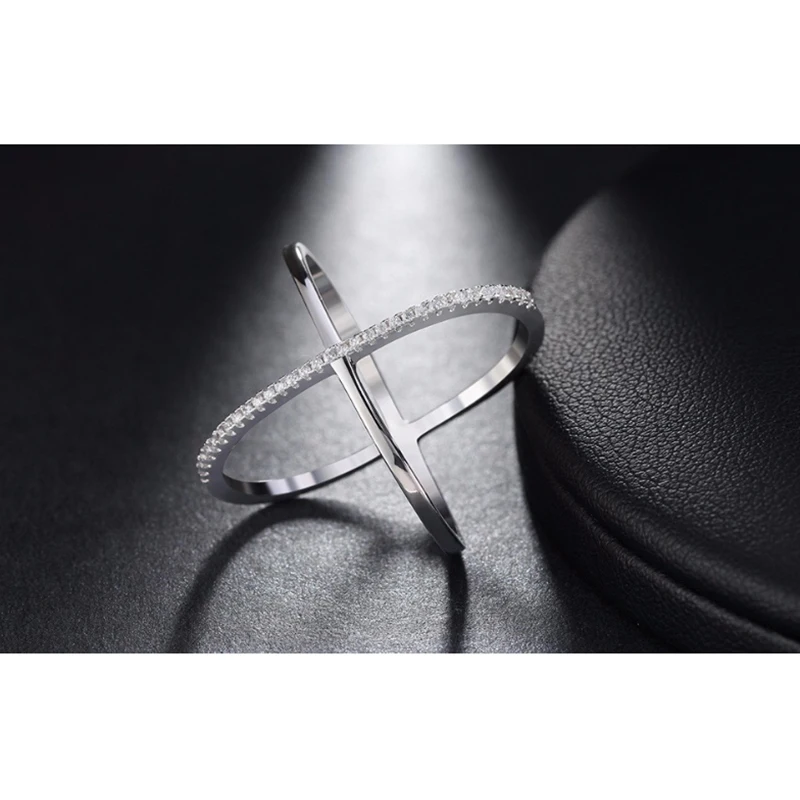 Hot Sale Personality Ring X-Shape Inlaid Zircon for Women Wedding Ring Engagement Crystal Party Jewelry Accessories SP0620
