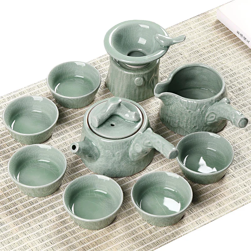 

Chinese 10 Piece Kettle Kung Fu Tea Pot Set for Green Jasmine Tea China Ceramic Tea Cups for Making Oolong Puer Tea 6 Users