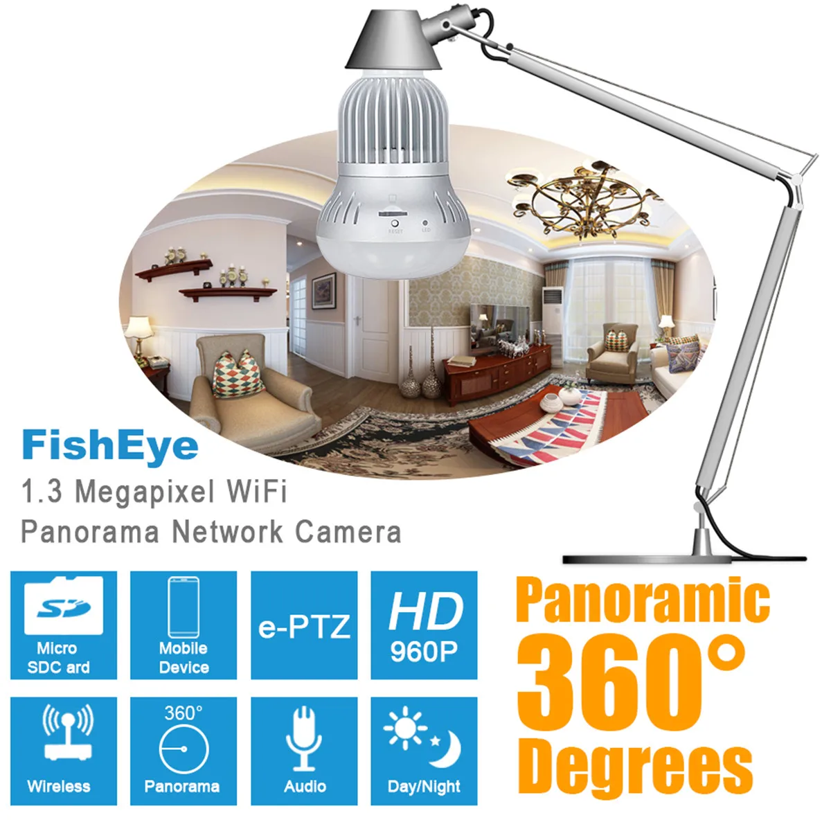 

Security Cameras WiFi 960P 360 Light Bulb Panoramic Fisheye Security Surveillance CCTV Motion Detection Remote Control Baby Cam