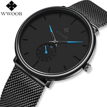

WWOOR Men Watches Top Brand Luxury Ultra Thin Clock Men Quartz Watch Business Black Mesh Band Male Wrist Watch Relogio Masculino