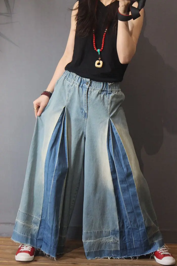Vintage Las Y Plus Pierna Casual Elástica Tamaño Cintura Otoño Primavera Pantalones Ancha Denim Mujeres De nU8qwtFSxS