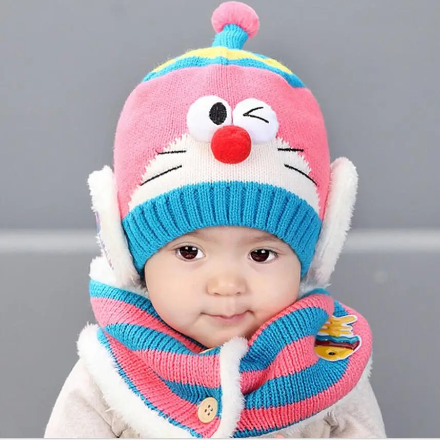 

winter Robot hat & scarf set for Child Winter Baby thicker Warm Ear Protection Hat Photography Props 2 piece/ set