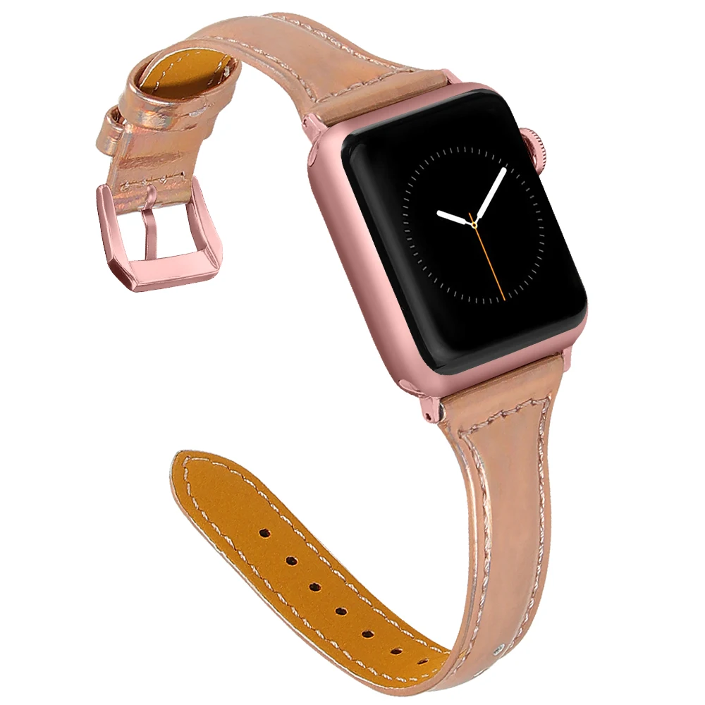 Новейший тонкий ремешок из натуральной кожи для часов Apple Watch band Series 1 2 3 38 мм 42 мм ремешки для часов розовый