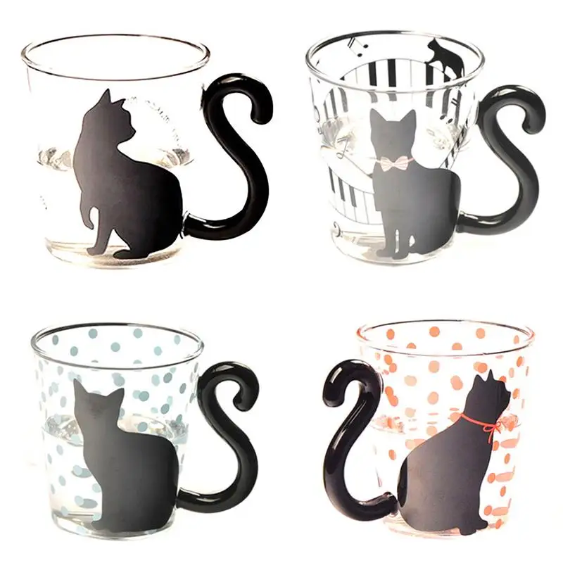 Стеклянная кофейная кружка с милым котом Китти, чашка для чая, чашка для молока, кофейная чашка в горошек, украшение для дома, офиса, чашка для пар, рождественский подарок