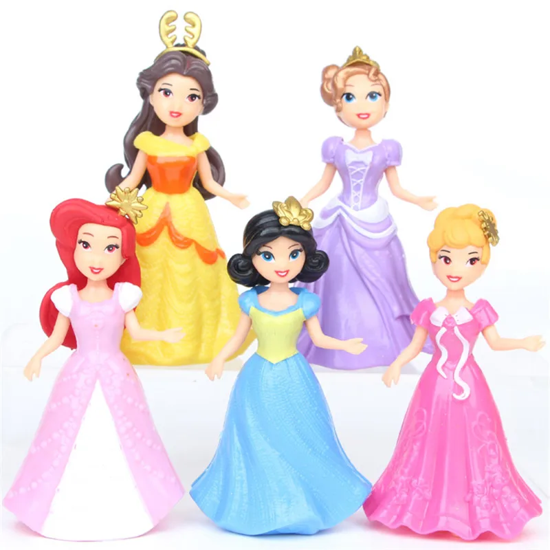 

5Pcs/Set can change dress princess Pvc Action Figures Cute Cartoon Mini Princess Mermaid Toys Models Girls Gifts