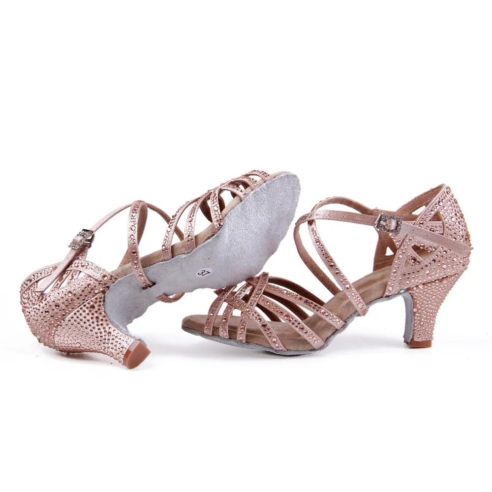 Для женщин для Бальных и латиноамериканских танцев обувь Бронзовый Обнаженная Salsa Бачата Танго для танцев обувь замшевая подошва каблук кубинский каблук 9 см VA45