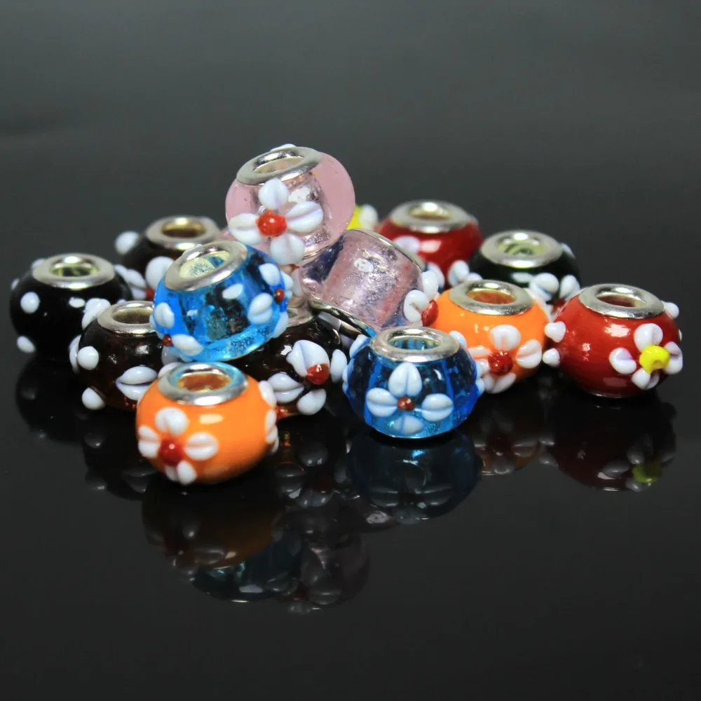 Buy 50 PCS Flower Solid Big Hole Beads Acylice Glass