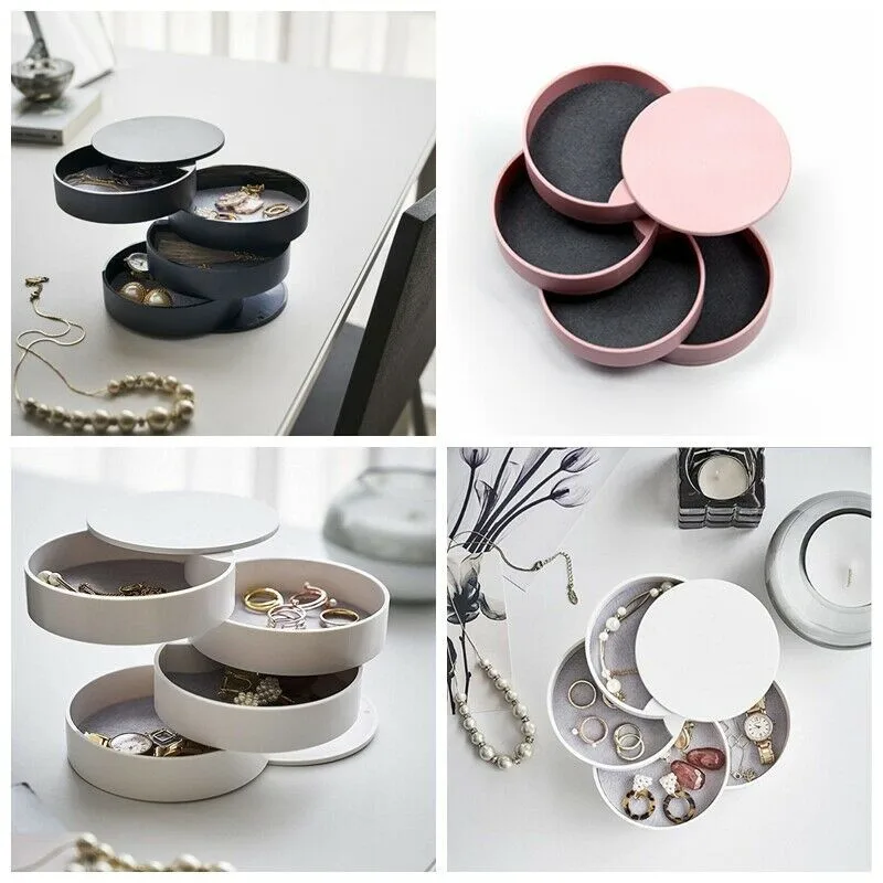 

Fashion Cute 360° Earring Ring Jewellery Display Storage Box Multi-layer Tray Show Case One Size Necklace Holiday Gift