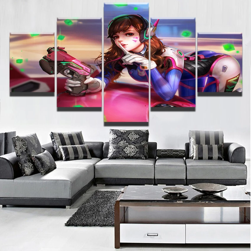

Modular Pictures Home Decor Canvas Painting Top-Rated 5 Pieces Game Landscape Wall Sexy D.Va Overwatch Picture For Living Room