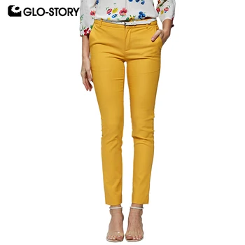 

GLO-STORY 2019 Spring Women Solid Straight Pants with Belt Zipper-Fly Work Wear Office Lady Trousers Lady's Bottom WSK-7983