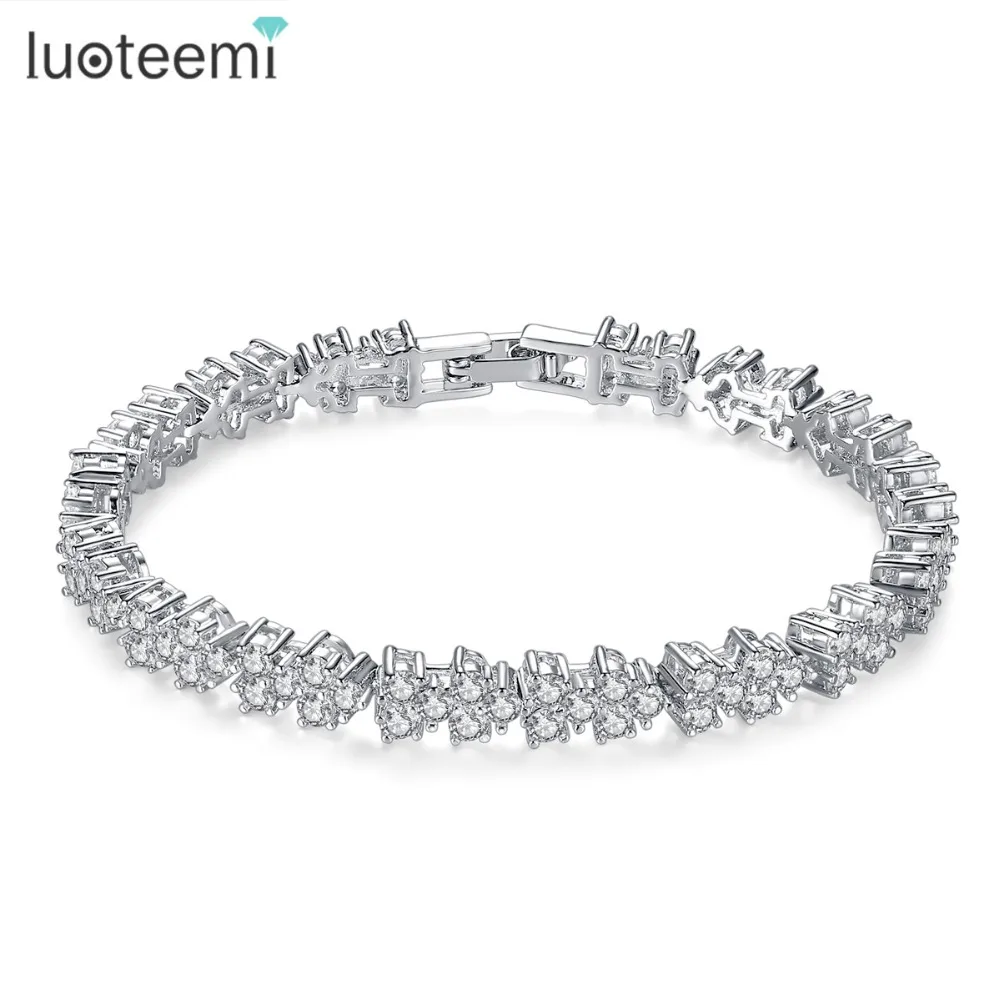 Роскошный браслет LUOTEEMI из звеньев цепи белого золота для женщин свадебный