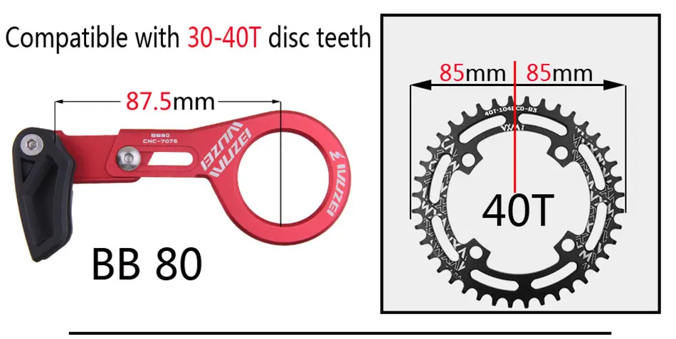WUZEI направляющая для велосипедной цепи MTB направляющая велосипедной цепи 1X система ISCG 05 BB 80 крепление 7075 CNC красный/черный