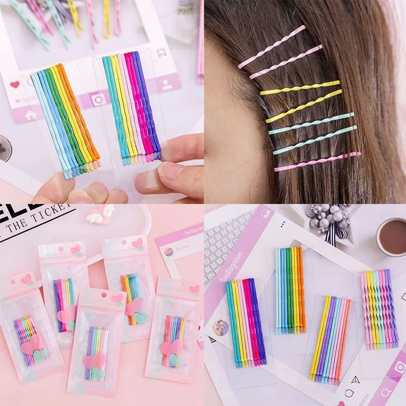 

10pcs/set Hair Clip For Hair Clips Wave Flat Curved Hairpin Candy Color Bobby Pins For Women Girls