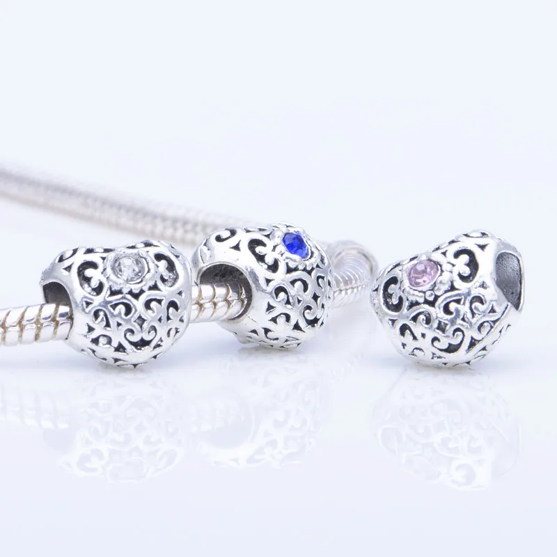 

2pc/Lot DIY Heart Fits Pandora Original Beads Bracelet Jewelry Making Silver Classic Romantic Beads Charm With Mix Color