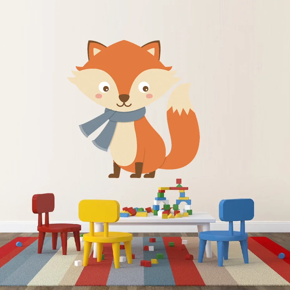 Foxes Bird Bear Cartoon Cute Animals Wall Art Decals For Kids Nursery Bedroom Home Decor Vinyl Wall Sticker Removable Wallpaper (3)
