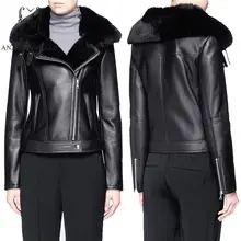Зимняя овечья натуральная кожа меховая куртка женская черная сексуальная тонкая диагональная молния короткая женская шуба из натурального мутона ягненка