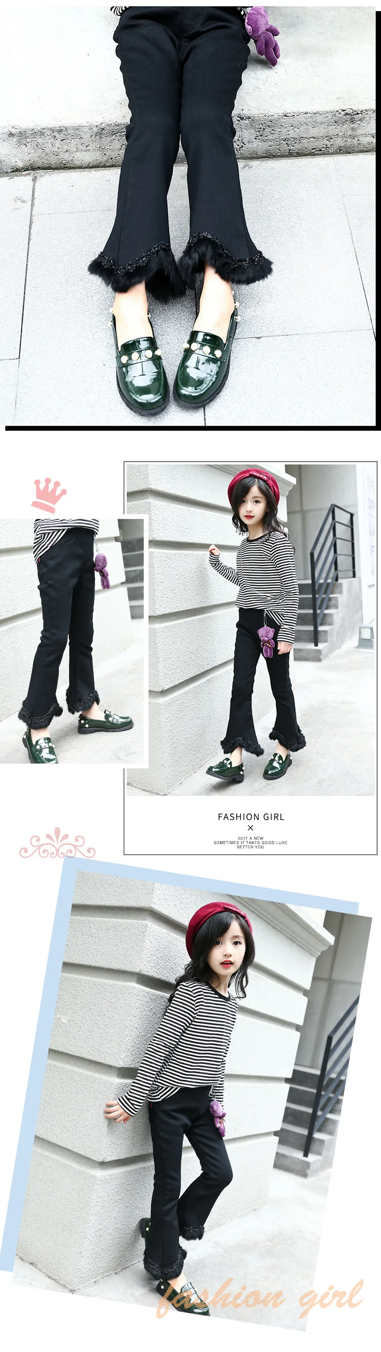Зима 2018, новые корейские утолщенные эластичные брюки, детские одноцветные Брюки-клеш, повседневные штаны, детские брюки