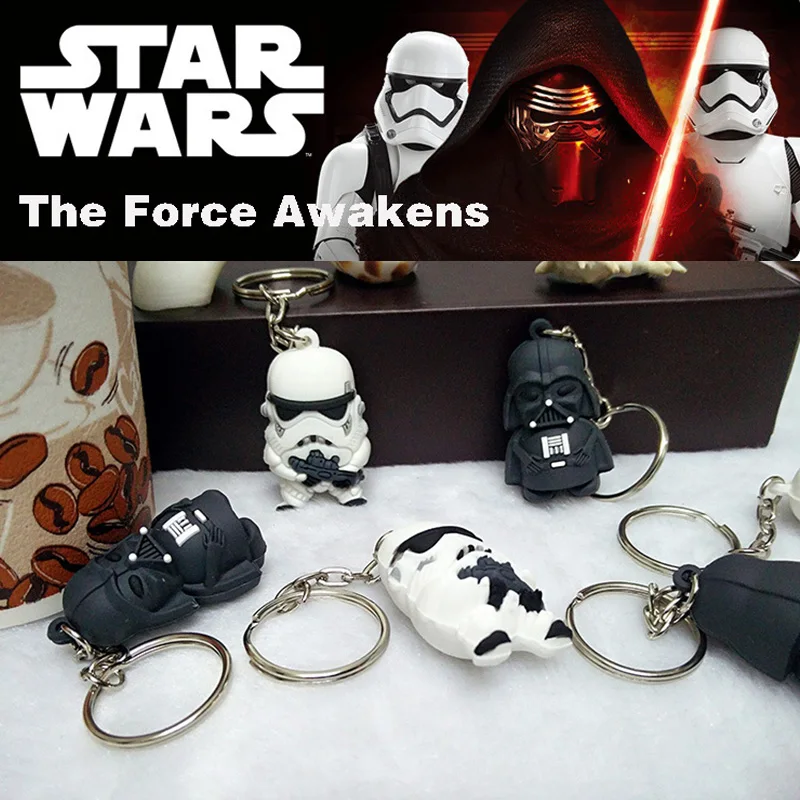 

CHXINHNS Force Awakens Star War Cartoon Keychains 3D PVC Kid Anime Darth Vader and Storm Trooper KeyChain Children Bag Keyring