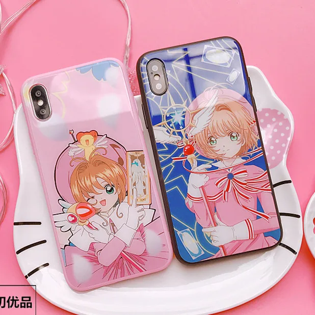 

Cartoon Sailor Moon Glass phone case For iphone X Cardcaptor Sakura back cover for iphone 8plus 7 7plus 6 6Splus Pink girl cover