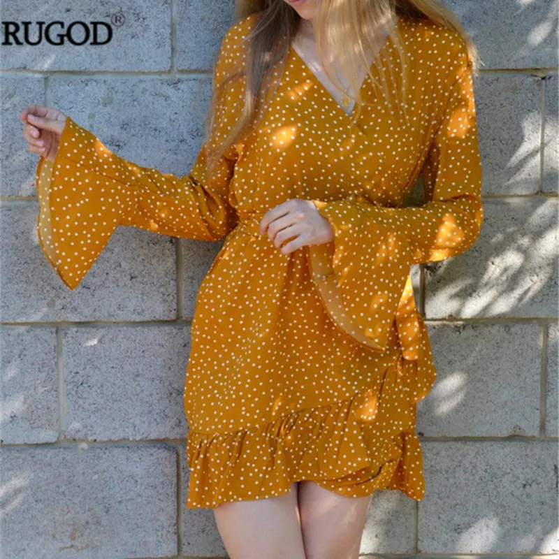 Женское асимметричное платье RUGOD повседневное летнее Мини-платье в горошек с