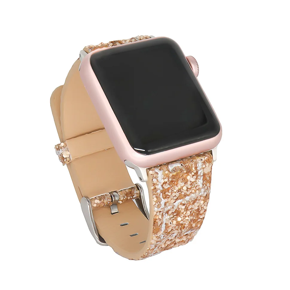 

For Iwatch Bands 38mm 42mm Leather Strap Wrist Band Replacement W Silver Metal Clasp for Apple Watch -Rose gold