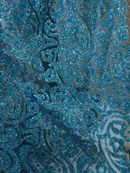 

5yard/lot african glitter lace fabric SH-016 embroidered tulle lace with glued glitter for party dress