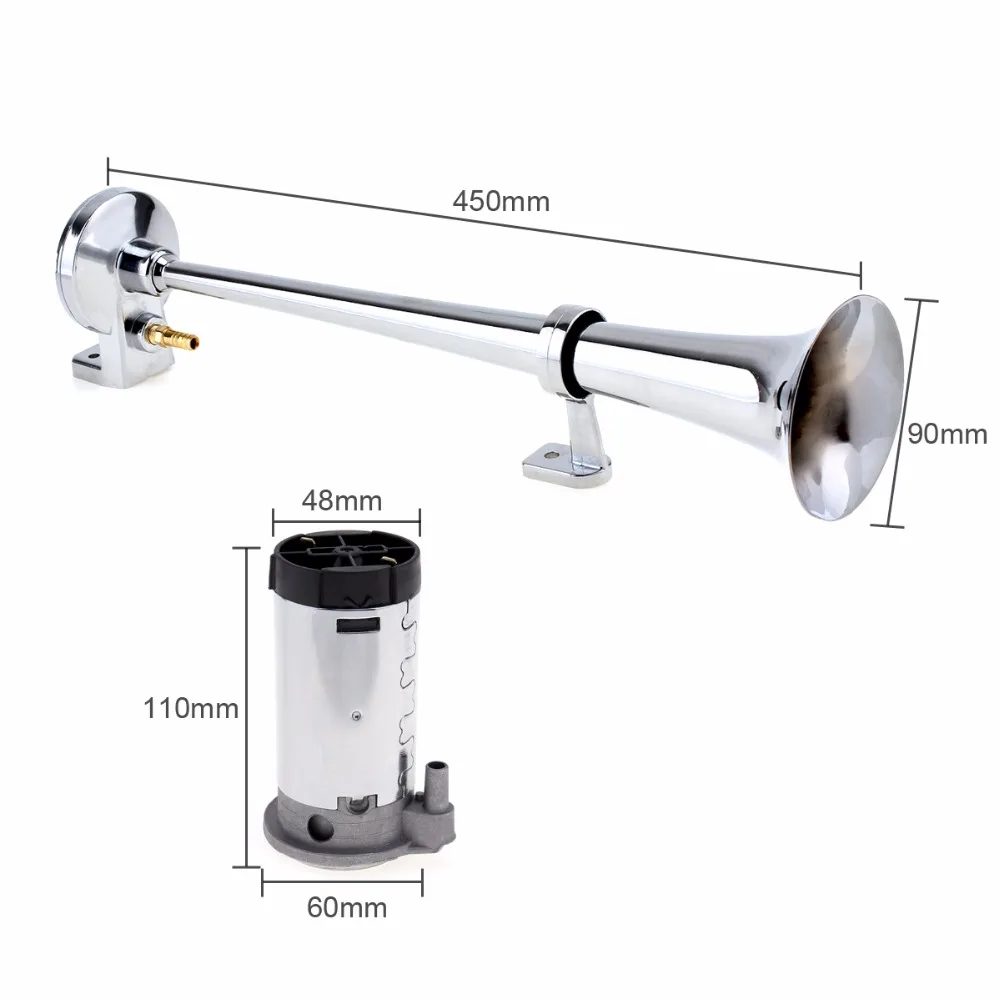 17'' 150db Super Loud 12V Single Trumpet Car Auto Air Claxon Horn Compressor Kit for Car Truck Boat Motorcycles Vehicle